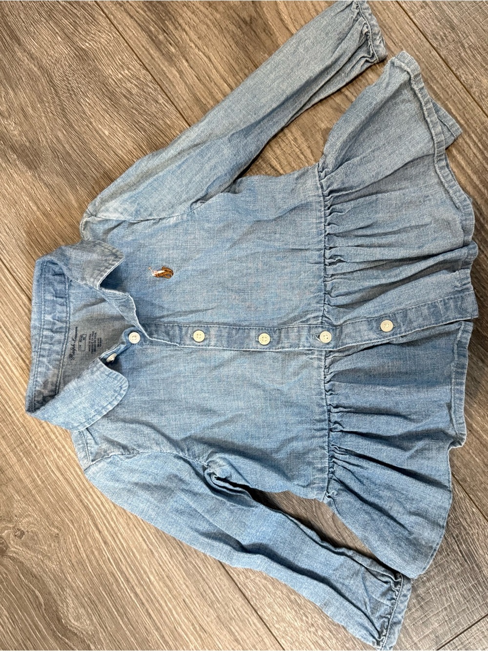 Girls' Light Blue Chambray Button-Front Peplum Short dress
